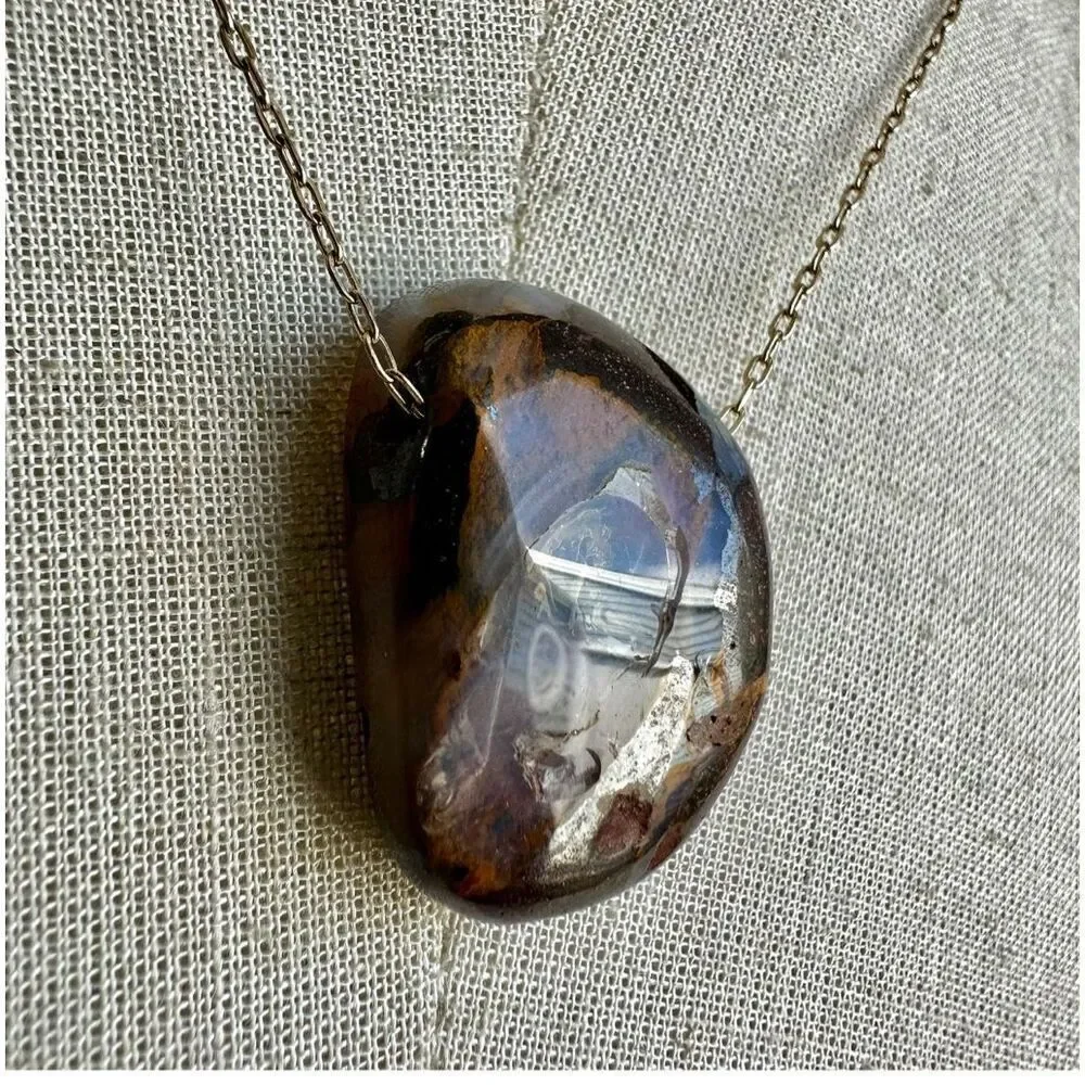 Gold filled boulder opal pendant necklace